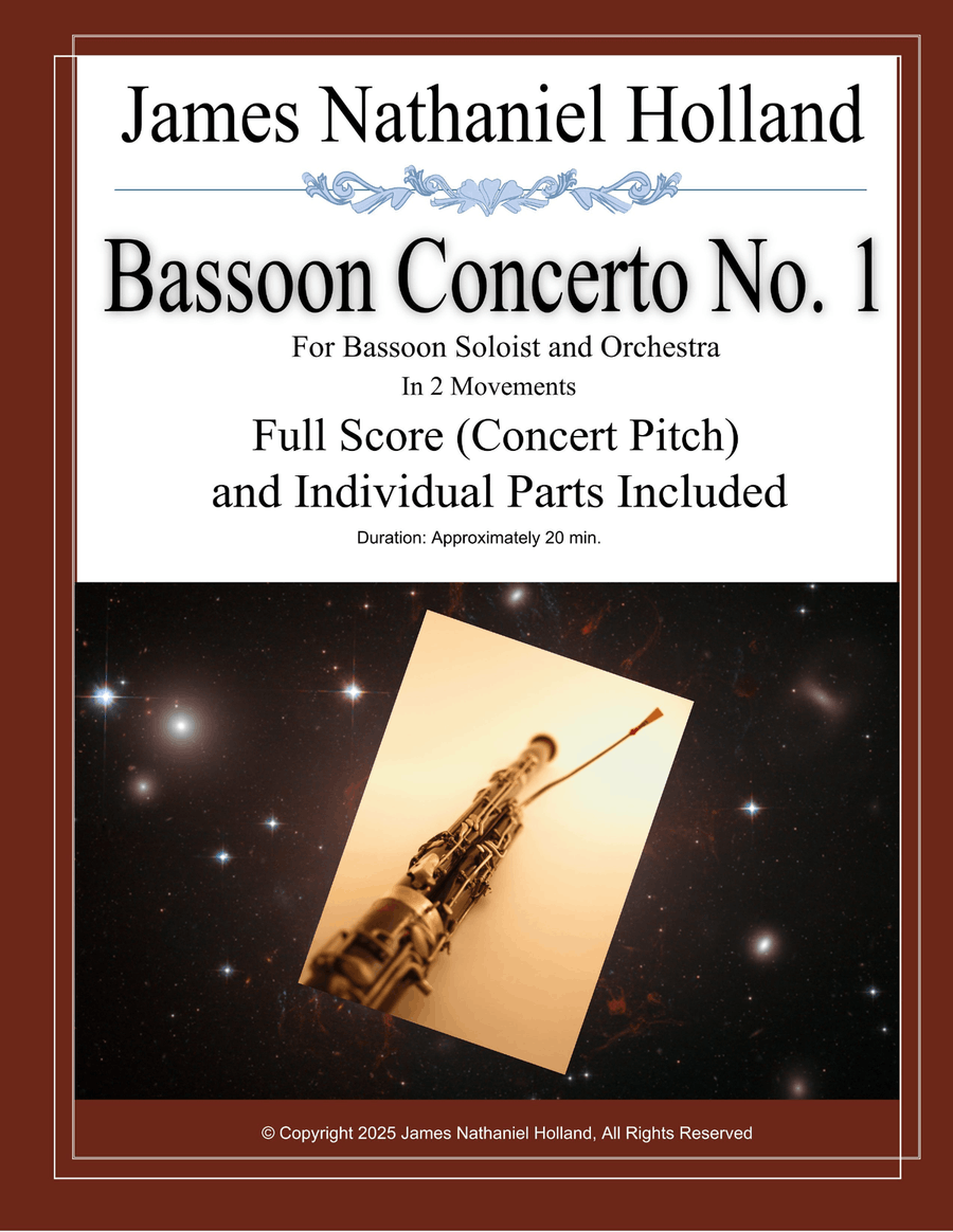 Bassoon Concerto No. 1 for Bassoon Soloist and Orchestra in 2 Movements, Full Score and Parts Chamber Orchestra scores gallery preview page 1