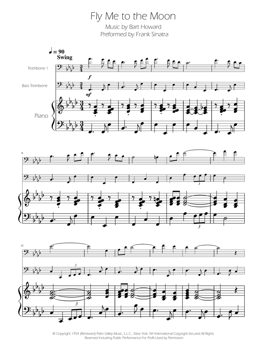 Fly Me To The Moon (In Other Words) Trombone Duet scores gallery preview page 1