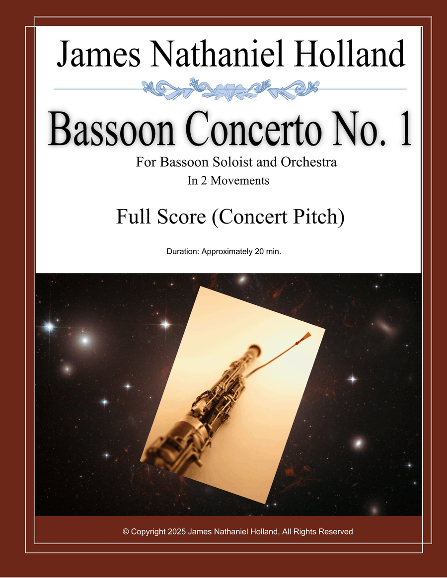 Bassoon Concerto No. 1 for Bassoon Soloist and Orchestra in 2 Movements, Full Score - Score Only Chamber Orchestra scores gallery preview page 1