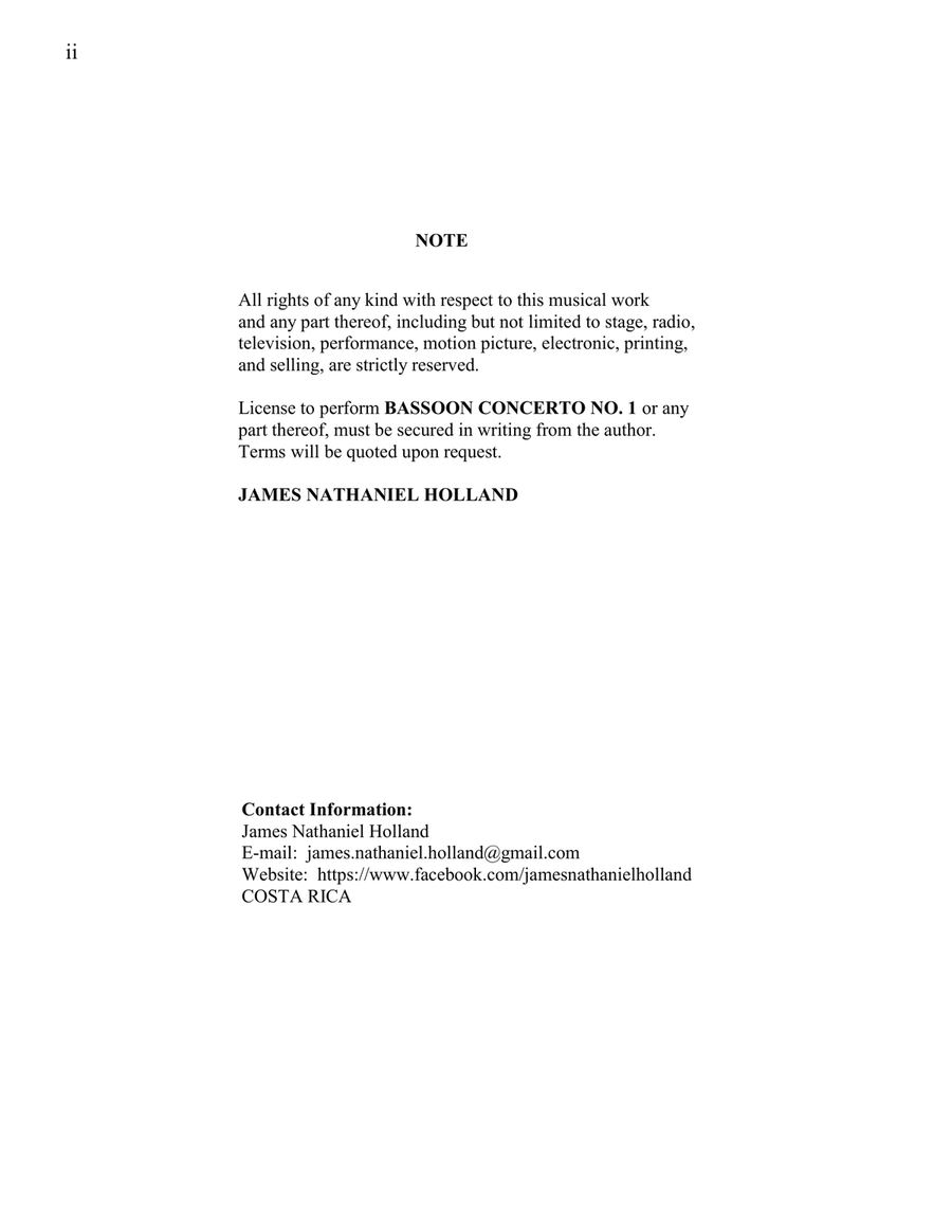 Bassoon Concerto No. 1 for Bassoon Soloist and Orchestra in 2 Movements, Full Score - Score Only Chamber Orchestra scores gallery preview page 2