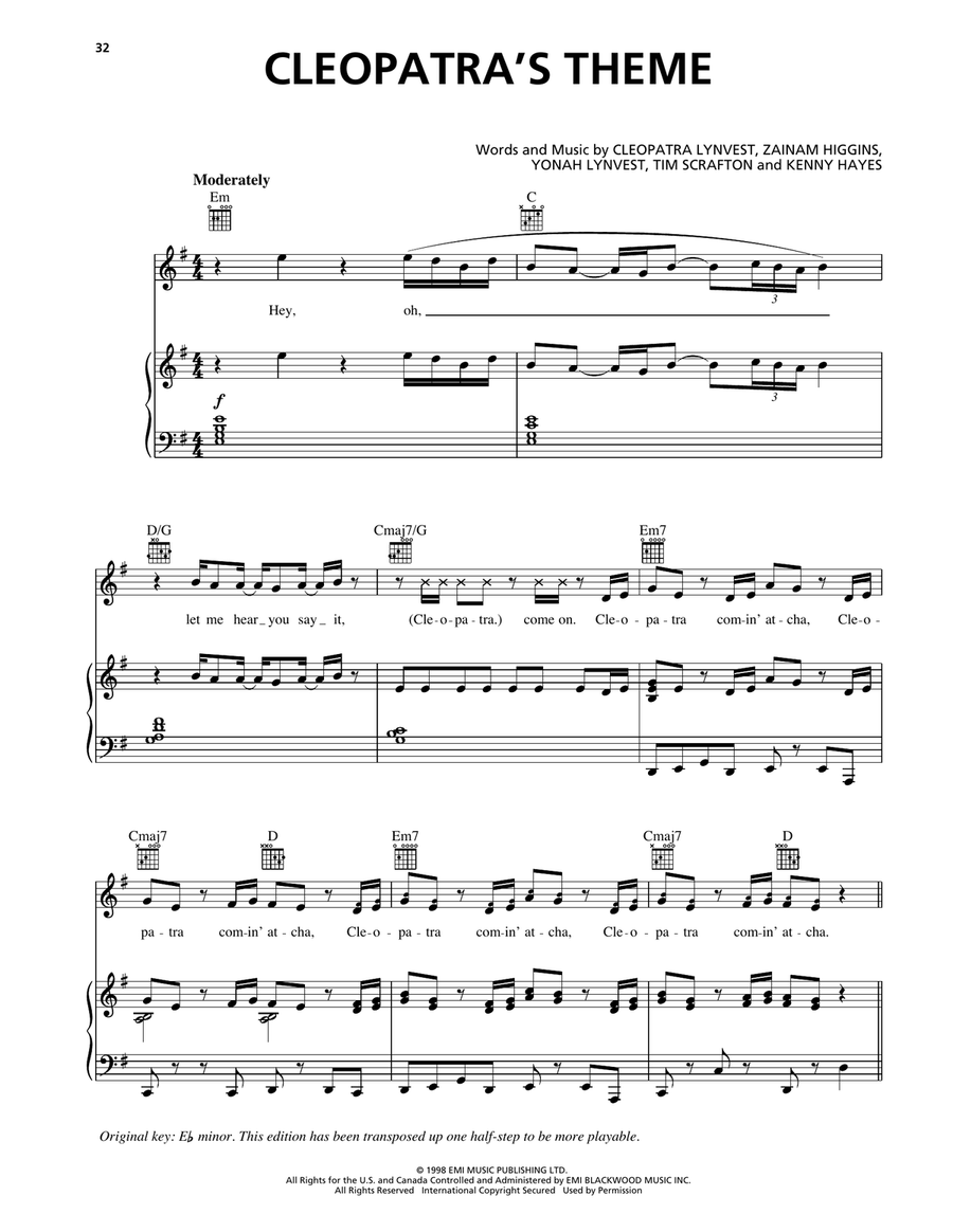 Cleopatra's Theme Cleopatra's Theme Piano, Vocal, Guitar scores gallery preview page 1