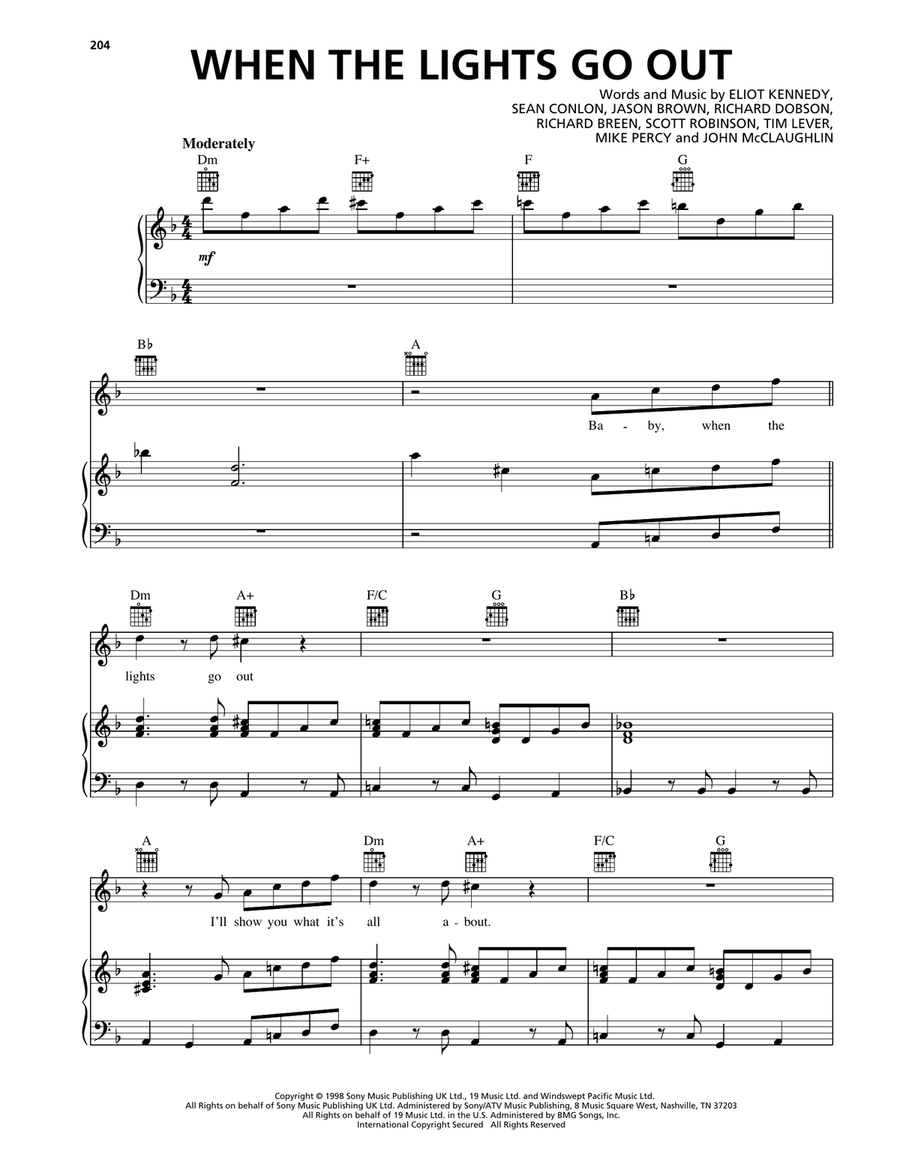 When The Lights Go Out When The Lights Go Out Piano, Vocal, Guitar scores gallery preview page 1