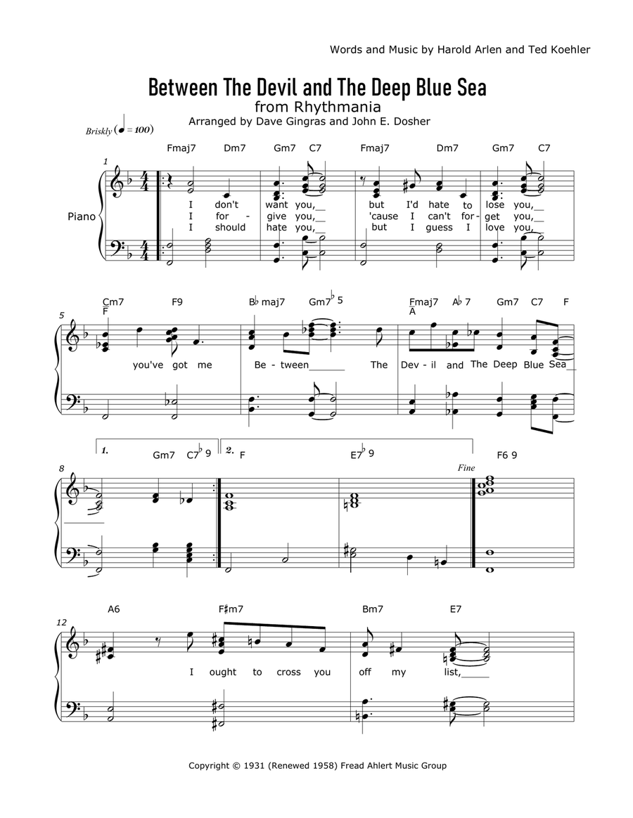 Between The Devil And The Deep Blue Sea Piano, Vocal scores gallery preview page 1
