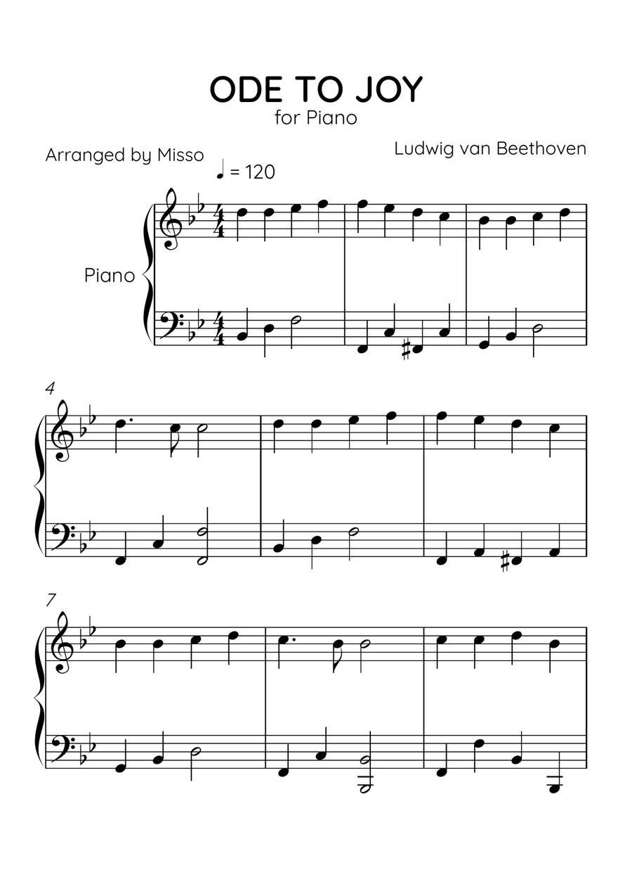 Ode to Joy - Piano Solo in Bb Major - Easy Level - Sheet Music Easy Piano scores gallery preview page 1