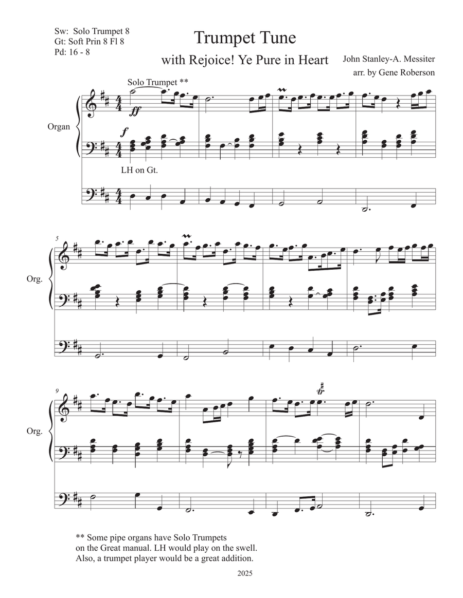 Trumpet Tune Stanley with Rejoice Ye Pure in Heart Organ Trumpet scores gallery preview page 2