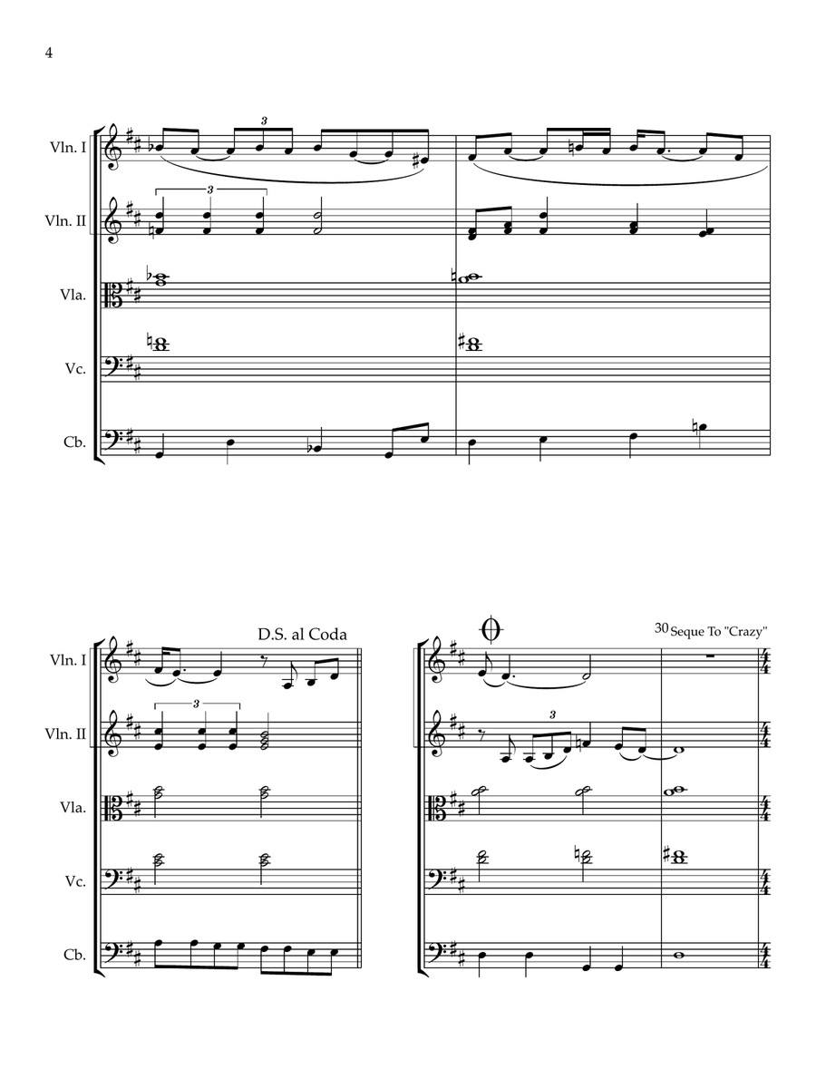 Medley: Walkin' After Midnight with Crazy, Back In Baby's Arms, I Fall To Pieces, and Sweet Dreams String Orchestra scores gallery preview page 4