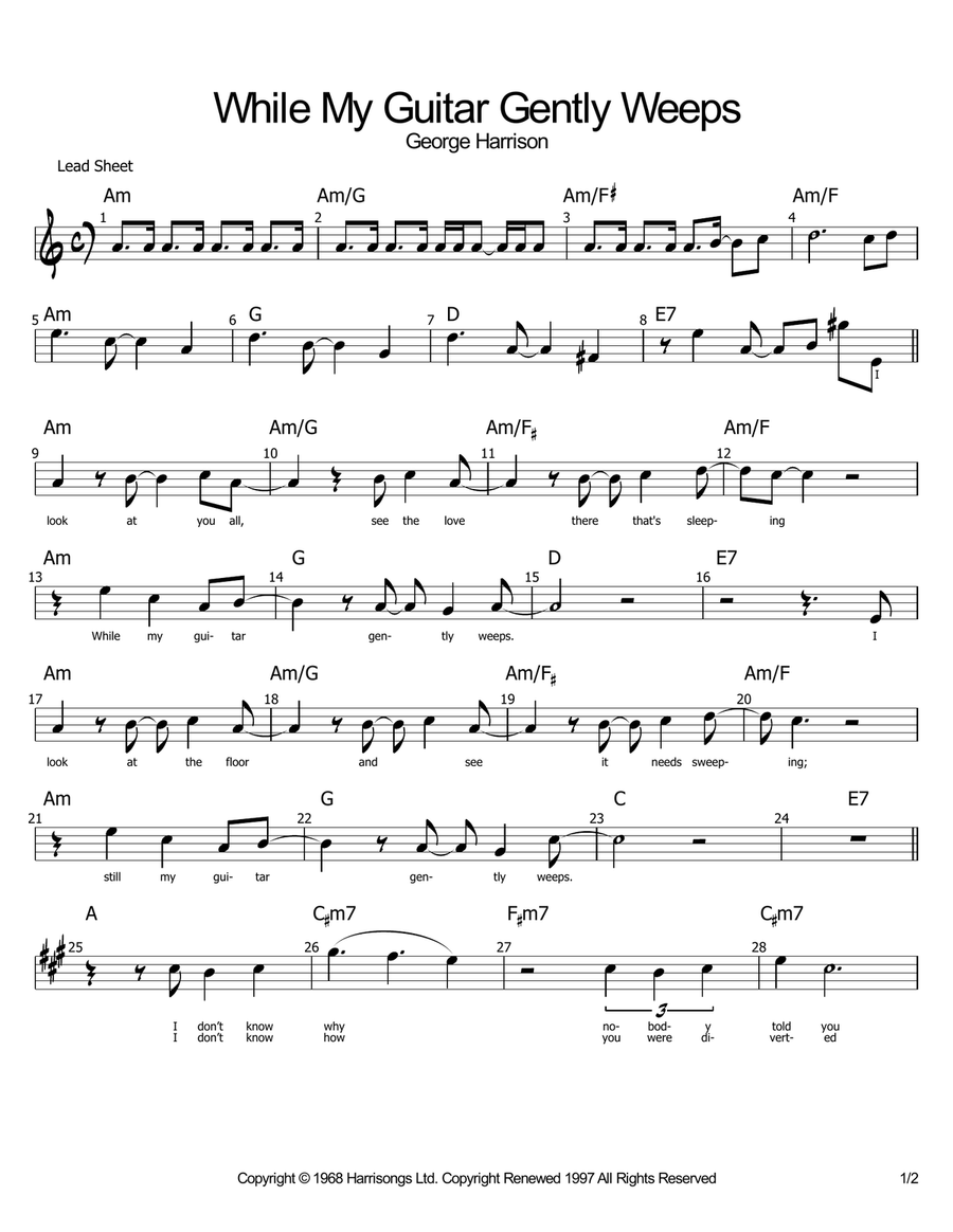 While My Guitar Gently Weeps Electric Guitar scores gallery preview page 1