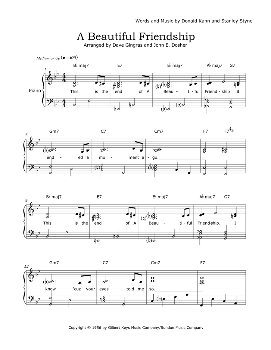 A Beautiful Friendship A Beautiful Friendship Piano, Vocal scores gallery preview page 1