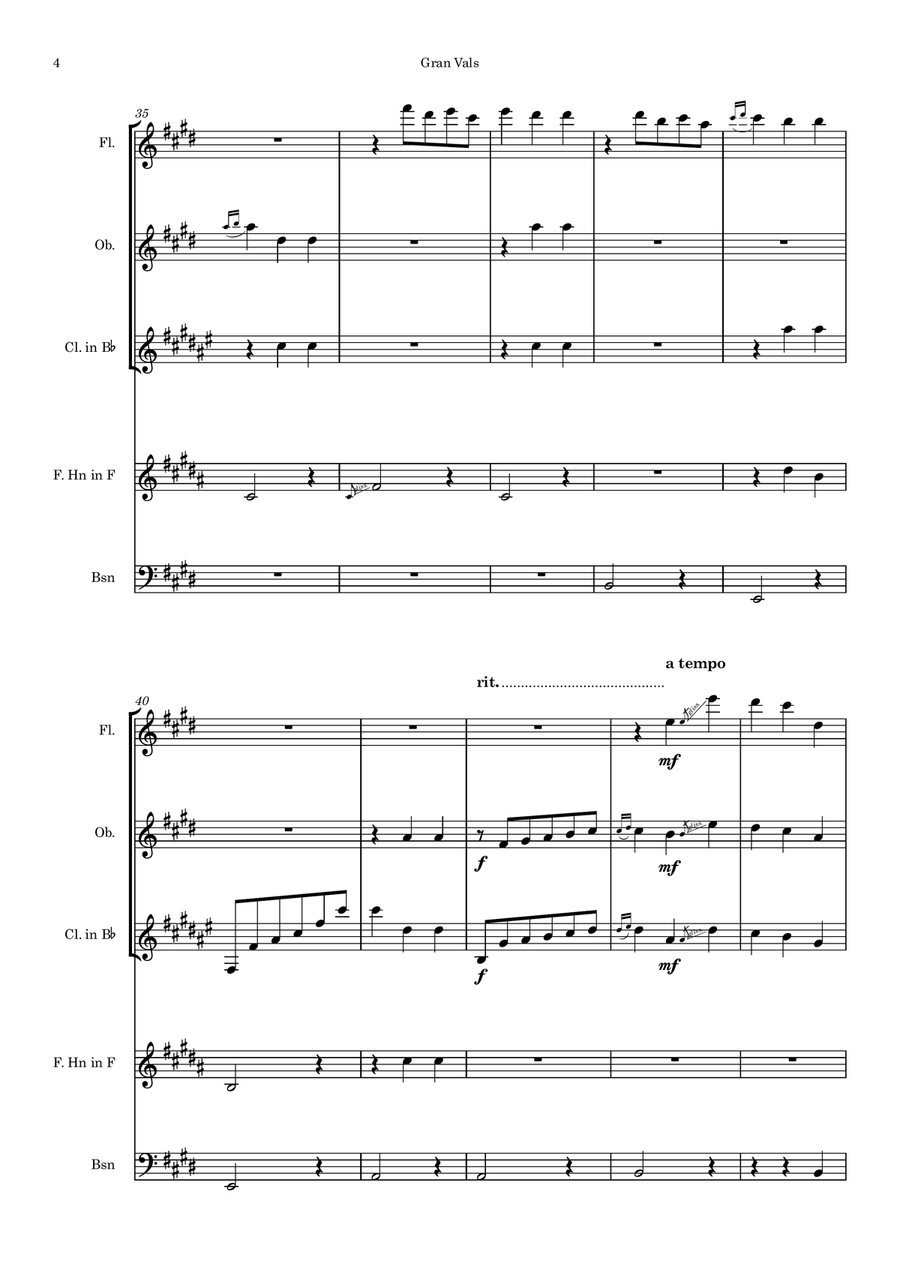 Gran Vals (arr. for woodwind quintet) Woodwind Quintet scores gallery preview page 4