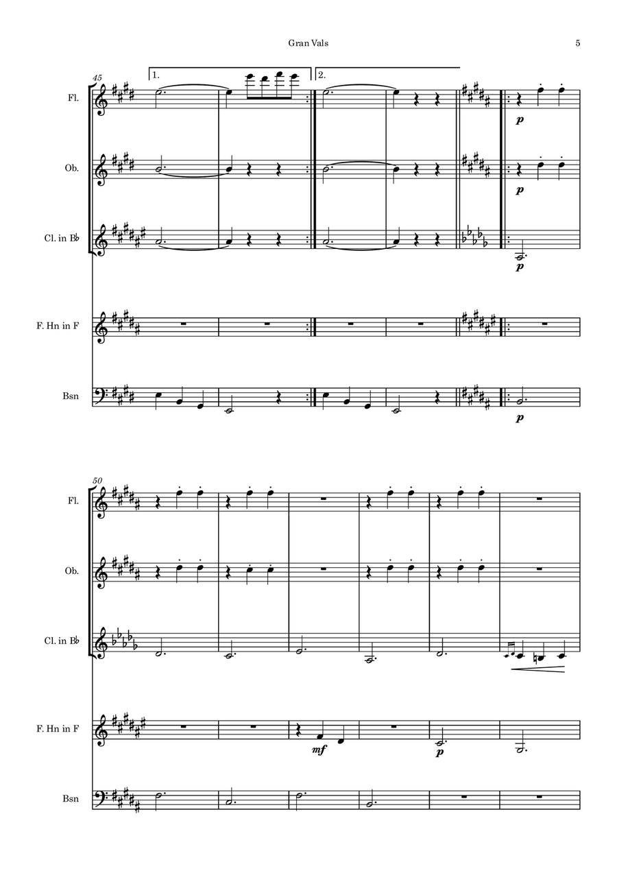 Gran Vals (arr. for woodwind quintet) Woodwind Quintet scores gallery preview page 5
