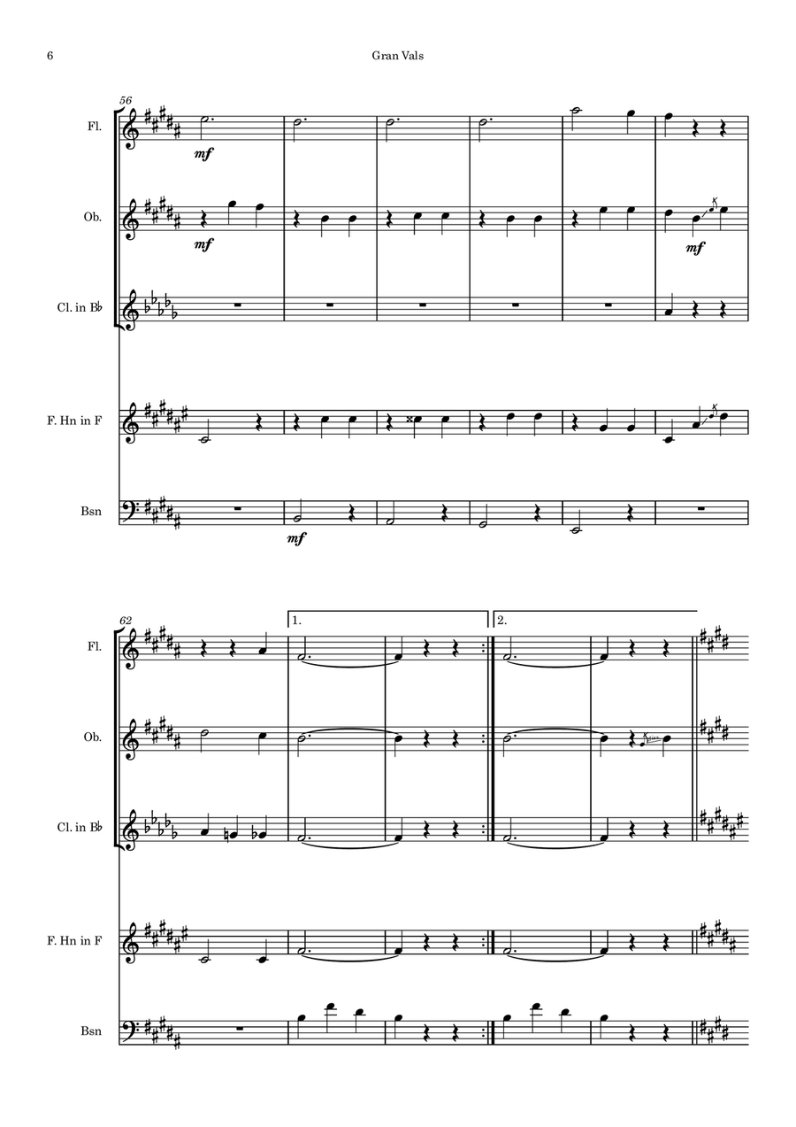 Gran Vals (arr. for woodwind quintet) Woodwind Quintet scores gallery preview page 6