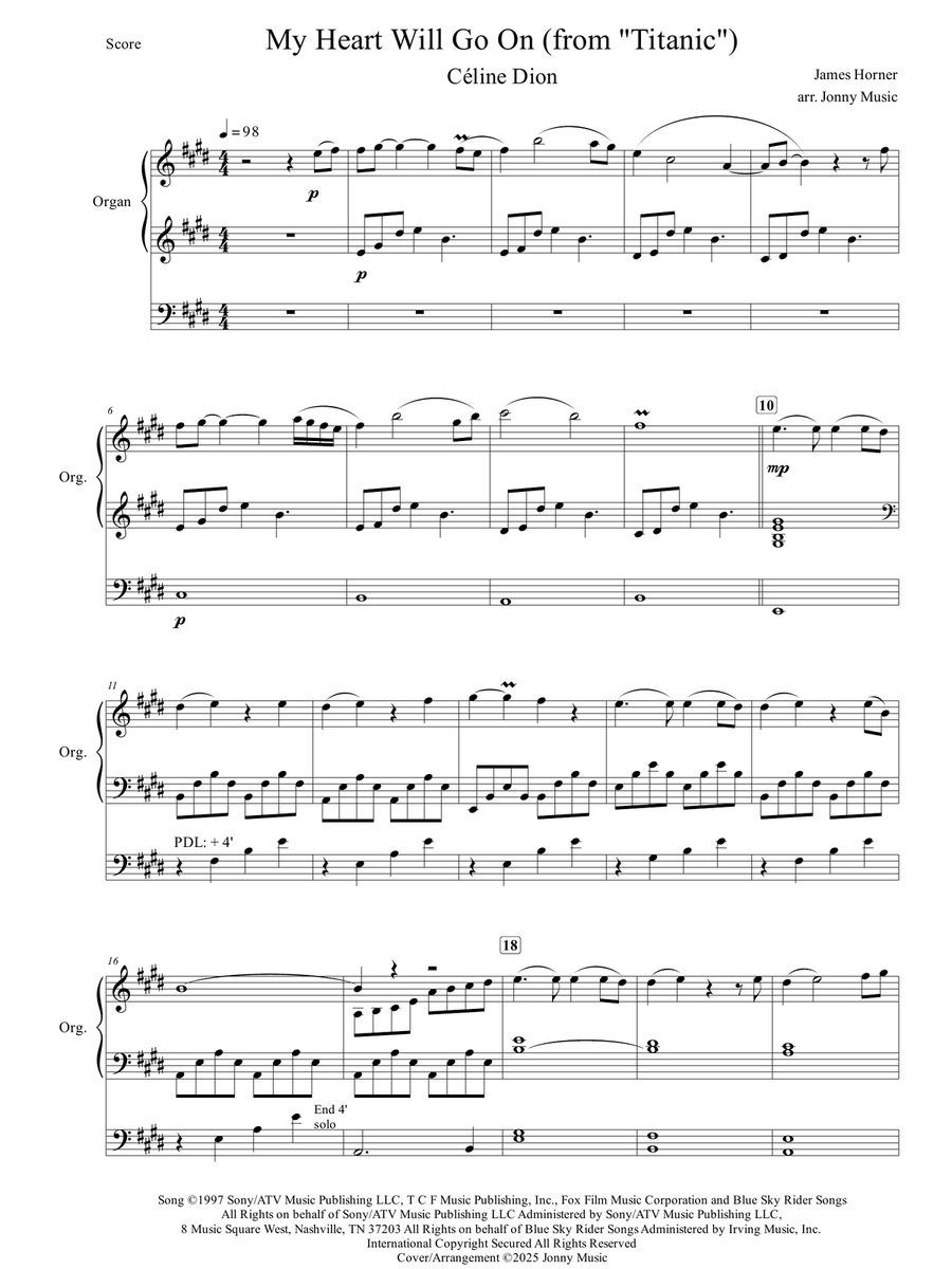 My Heart Will Go On (Love Theme From 'titanic') Organ Solo scores gallery preview page 2