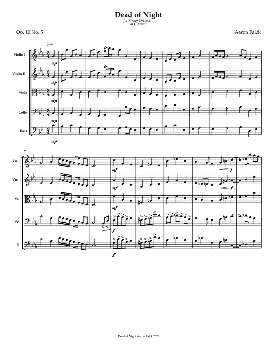 Dead of Night for String Orchestra (Op. 10 No. 5) String Orchestra scores gallery preview page 1