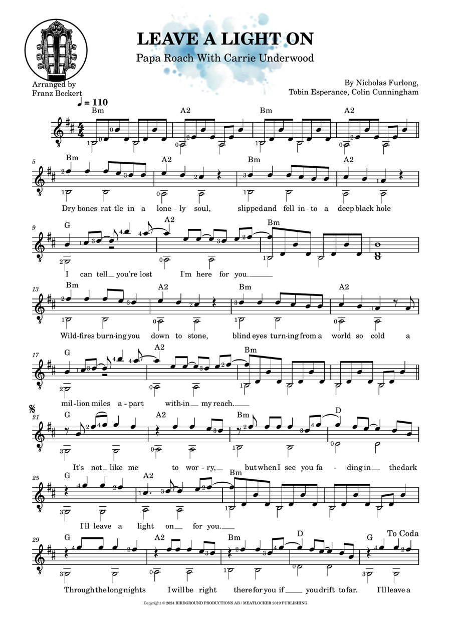 Leave A Light On Leave A Light On Acoustic Guitar scores gallery preview page 1