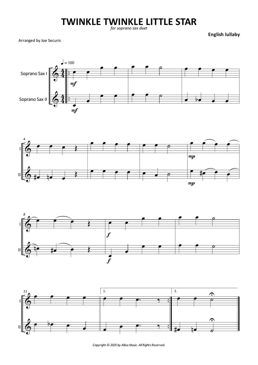 Twinkle Twinkle Little Star Woodwind Duet scores gallery preview page 1