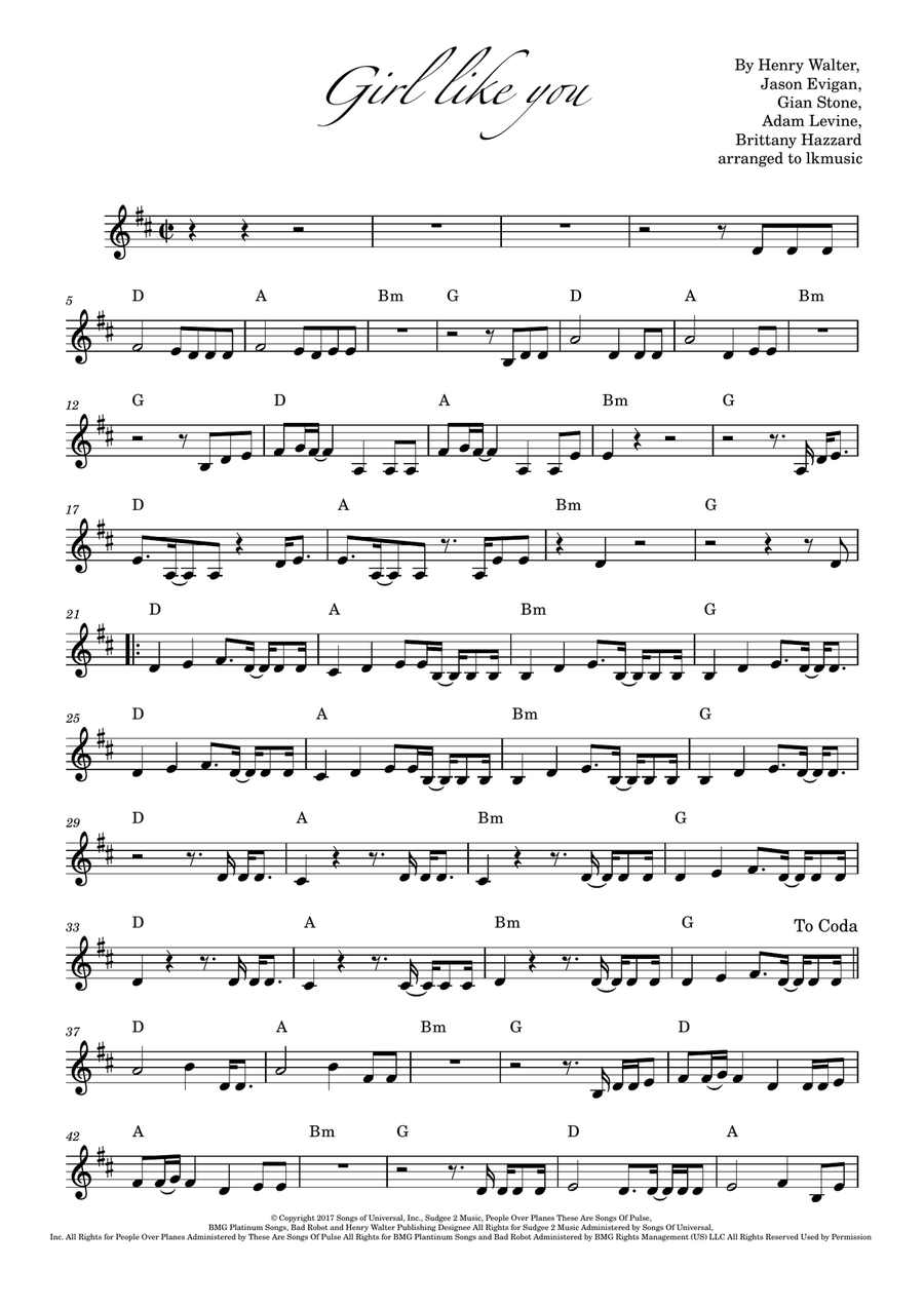 Girls Like You Girls Like You B-Flat Trumpet scores gallery preview page 1