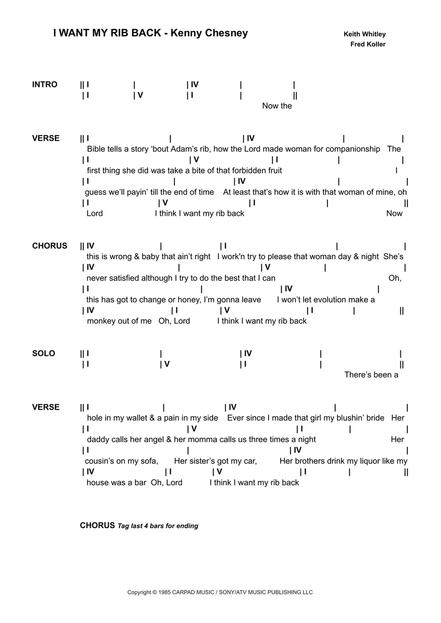 I Want My Rib Back I Want My Rib Back Piano scores gallery preview page 1
