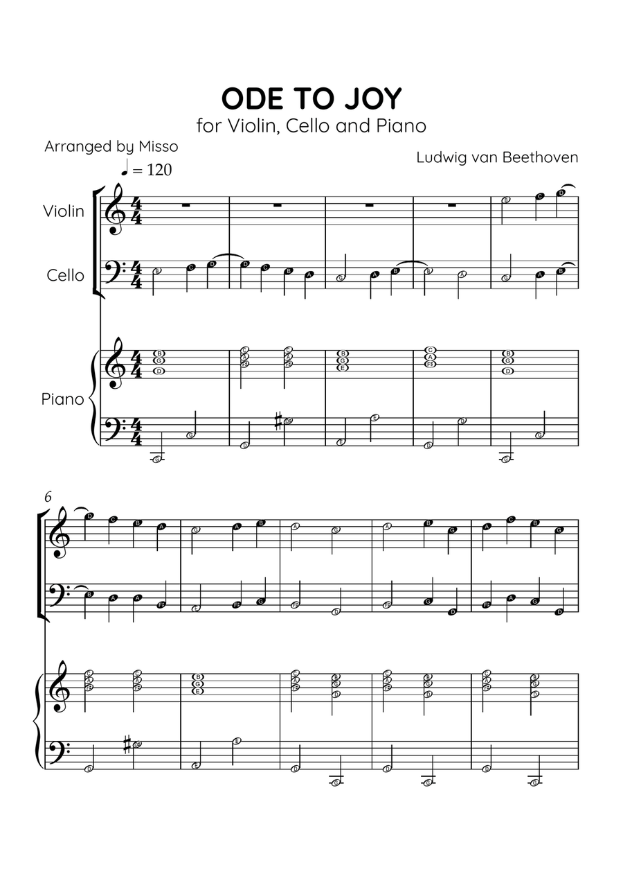 Ode to Joy - Violin and Cello in C Major - Beginner Level - Sheet Music String Duet scores gallery preview page 1