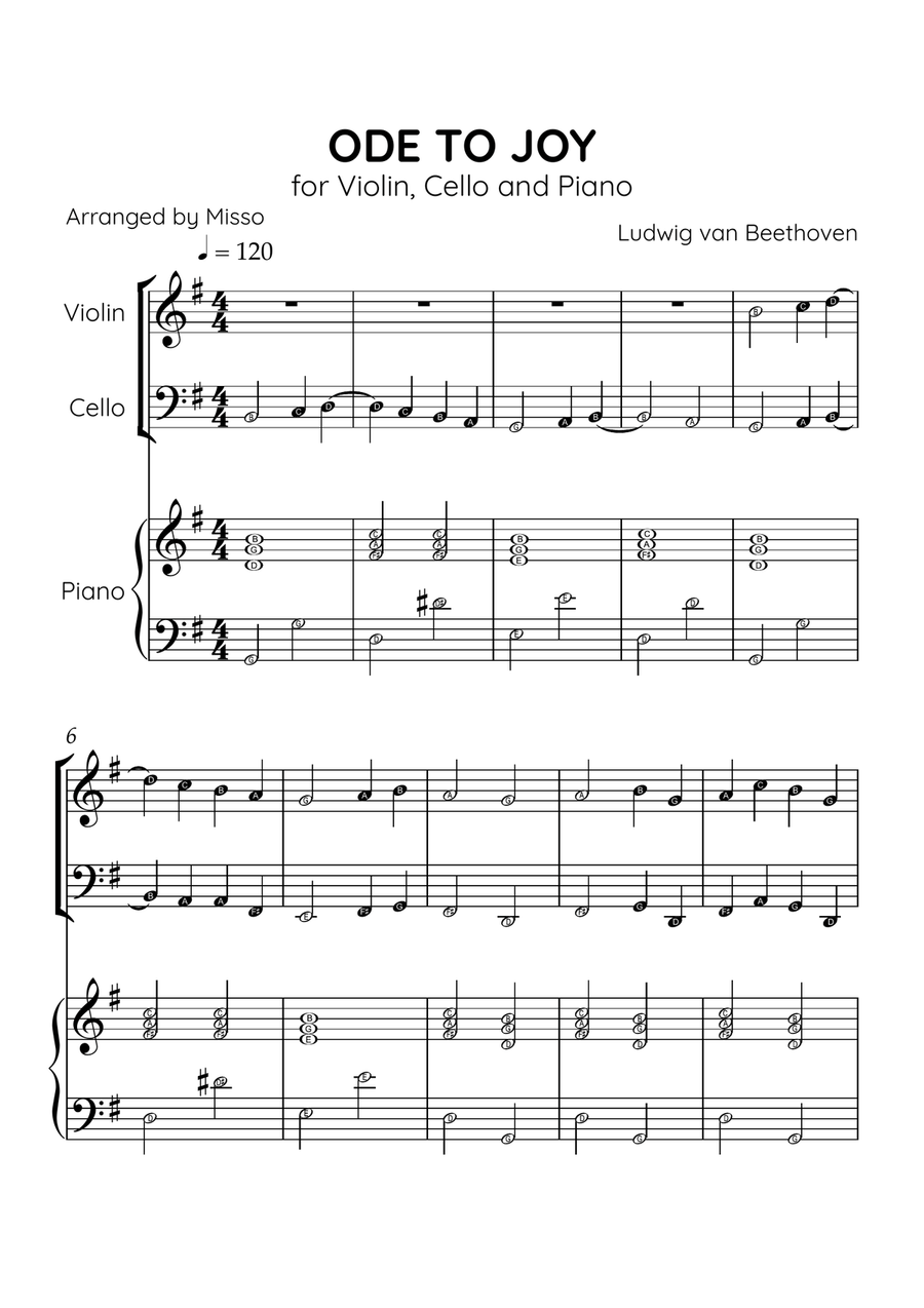 Ode to Joy - Violin and Cello in G Major - Beginner Level - Sheet Music String Duet scores gallery preview page 1