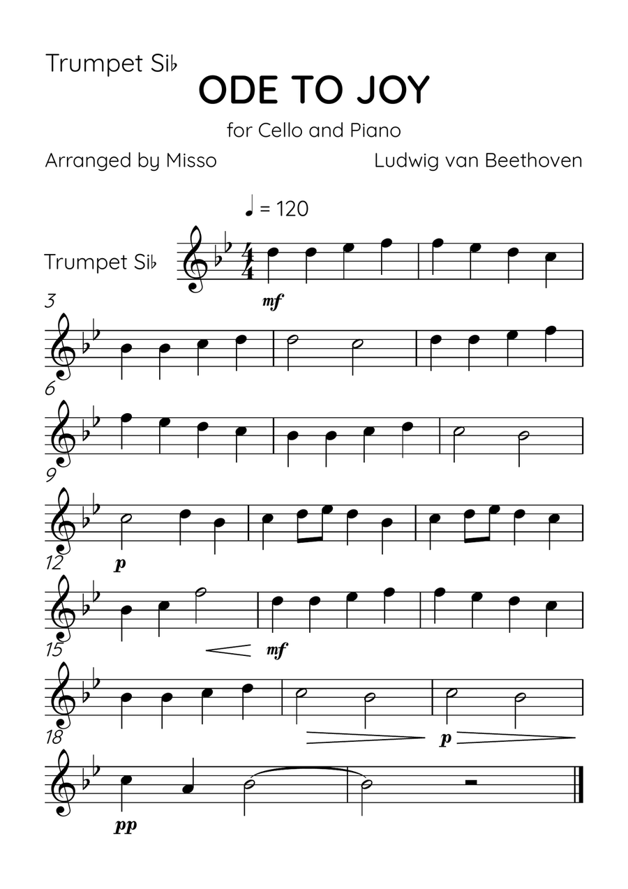 Ode To Joy - Brass Quintet and Piano in Ab Major - Beginner Level Brass Quintet scores gallery preview page 5