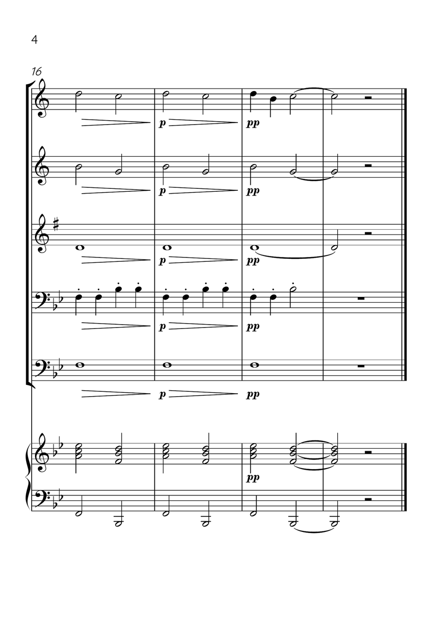 Ode To Joy - Brass Quintet and Piano in Bb Major - Beginner Level Brass Quintet scores gallery preview page 4