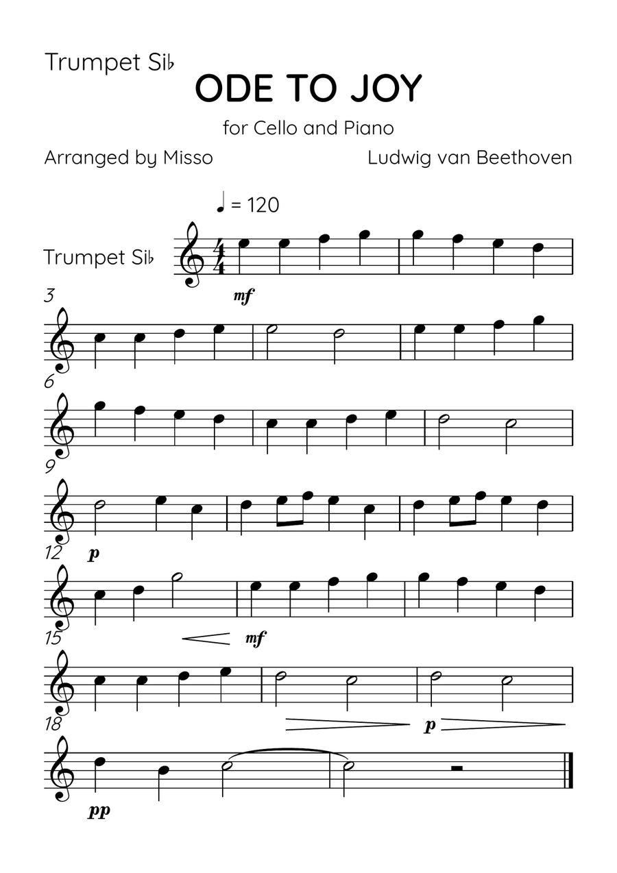 Ode To Joy - Brass Quintet and Piano in Bb Major - Beginner Level Brass Quintet scores gallery preview page 5