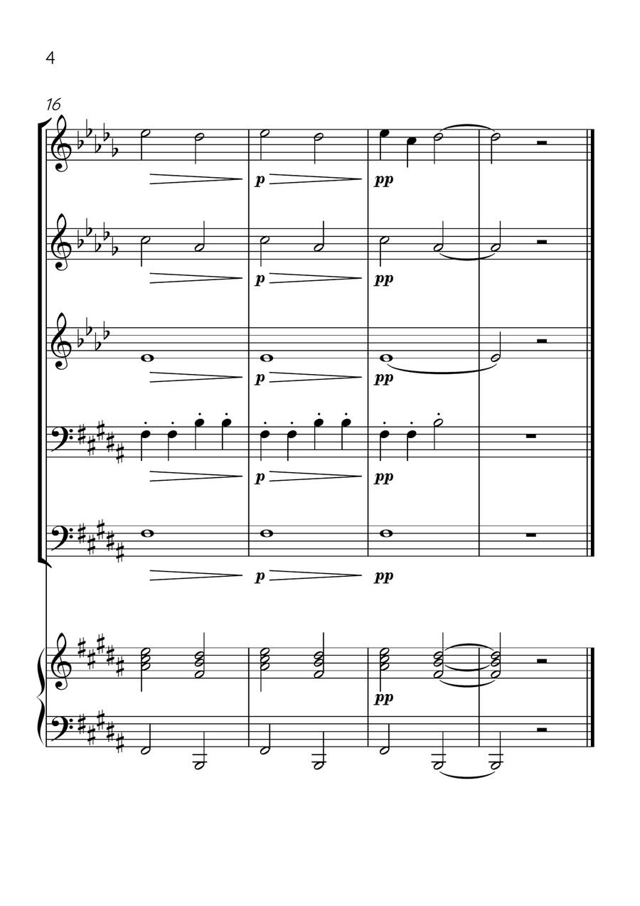 Ode To Joy - Brass Quintet and Piano in B Major - Beginner Level Brass Quintet scores gallery preview page 4