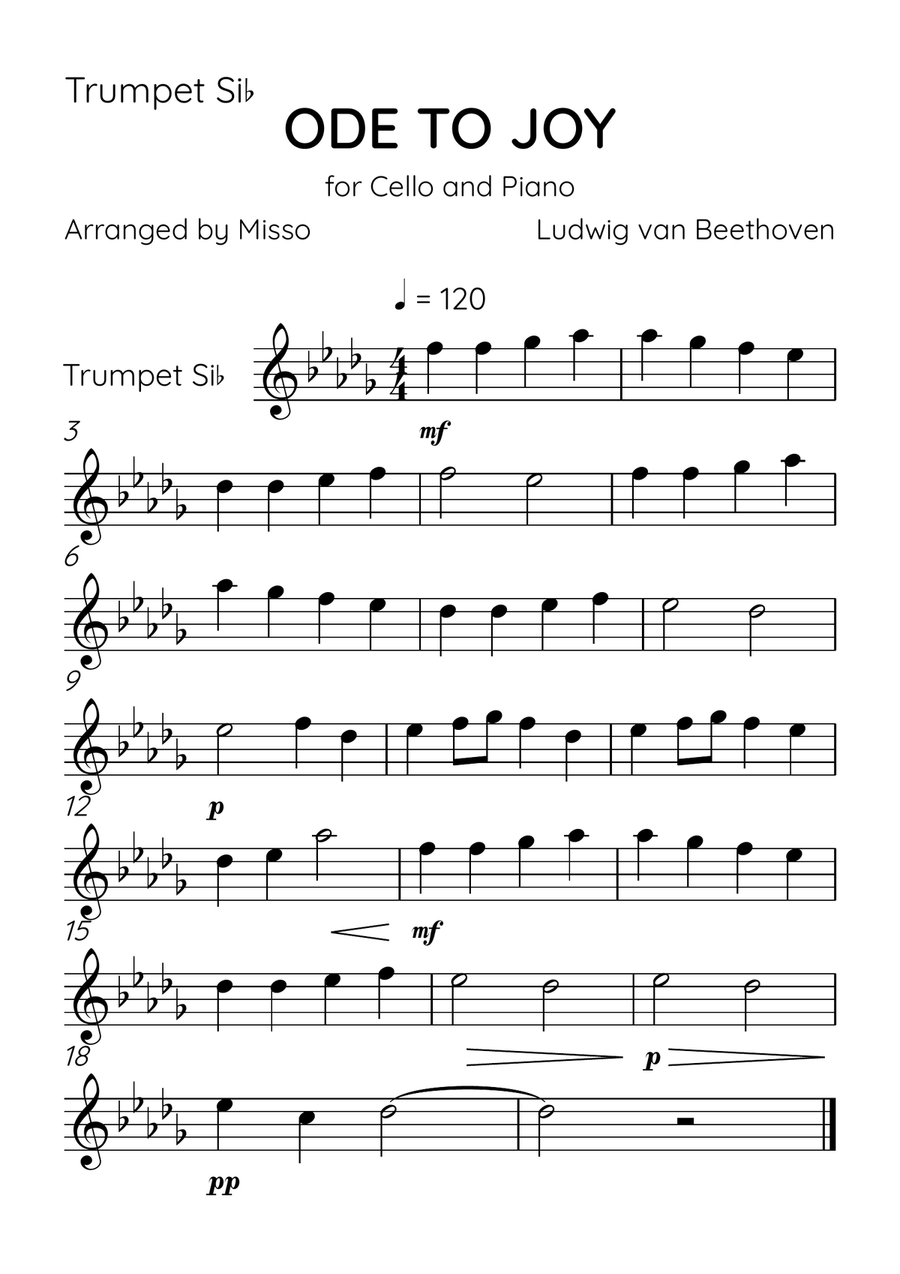 Ode To Joy - Brass Quintet and Piano in B Major - Beginner Level Brass Quintet scores gallery preview page 5