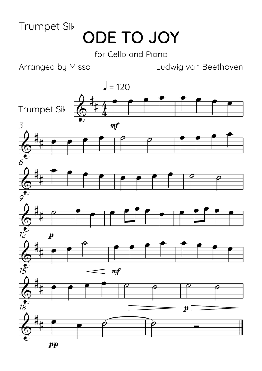 Ode To Joy - Brass Quintet and Piano in C Major - Beginner Level Brass Quintet scores gallery preview page 5