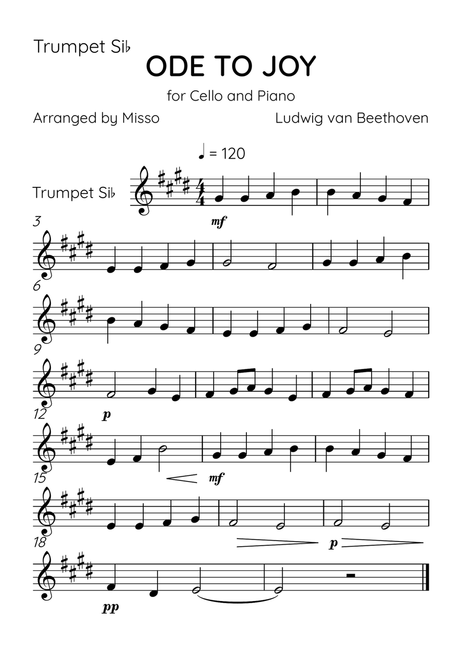Ode To Joy - Brass Quintet and Piano in D Major - Beginner Level Brass Quintet scores gallery preview page 5