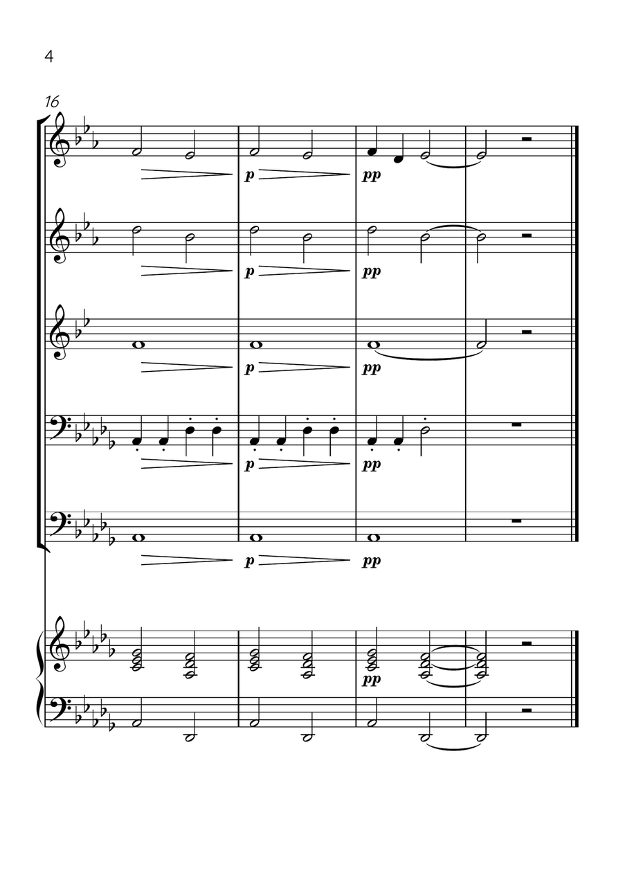 Ode To Joy - Brass Quintet and Piano in Db Major - Beginner Level Brass Quintet scores gallery preview page 4