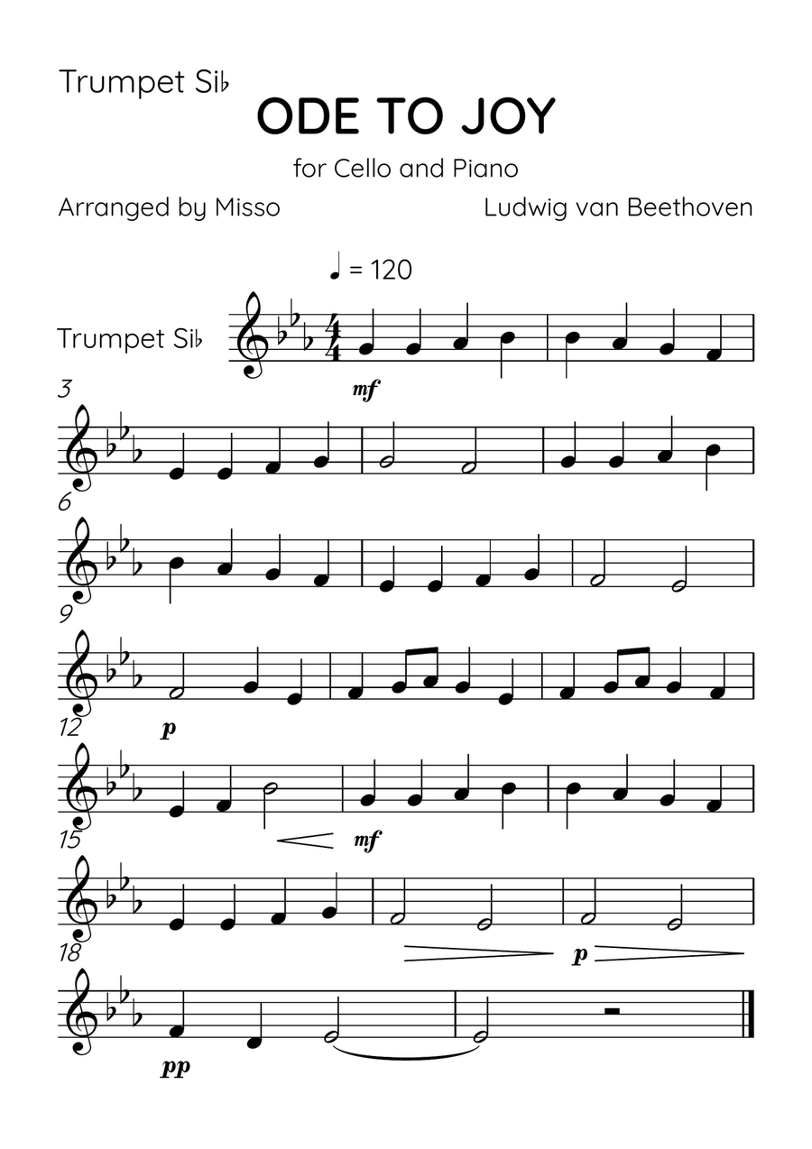Ode To Joy - Brass Quintet and Piano in Db Major - Beginner Level Brass Quintet scores gallery preview page 5