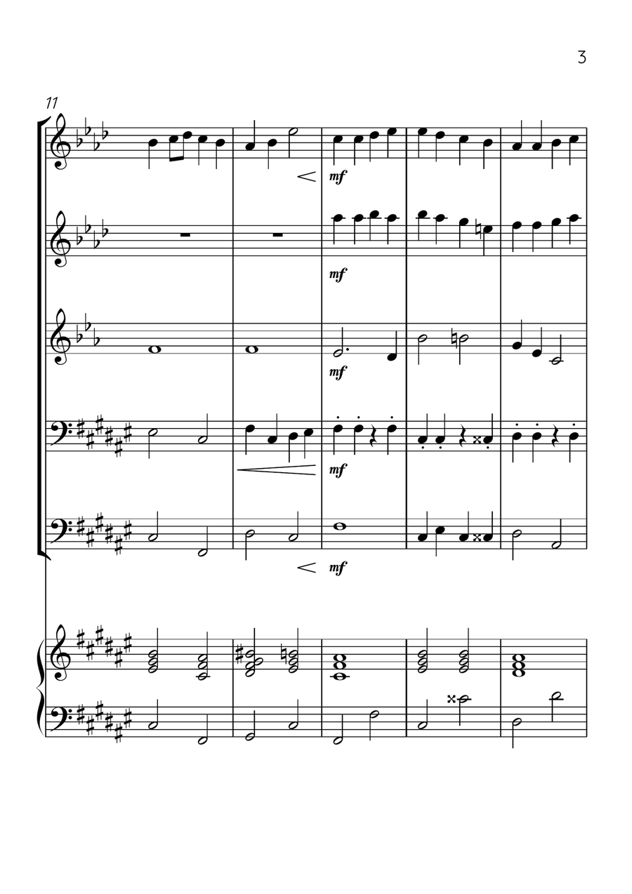 Ode To Joy - Brass Quintet and Piano in F# Major - Beginner Level Brass Quintet scores gallery preview page 3