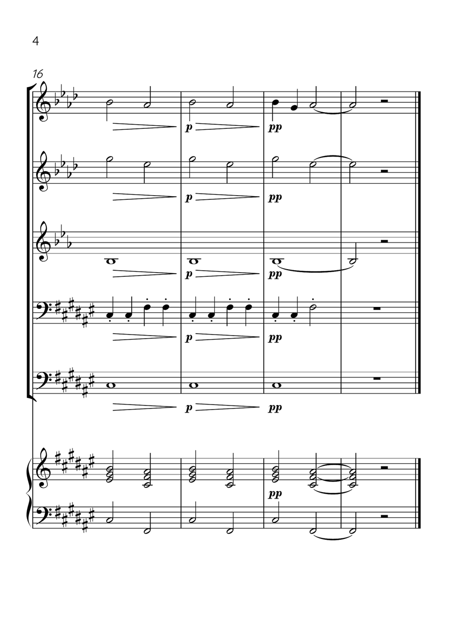 Ode To Joy - Brass Quintet and Piano in F# Major - Beginner Level Brass Quintet scores gallery preview page 4