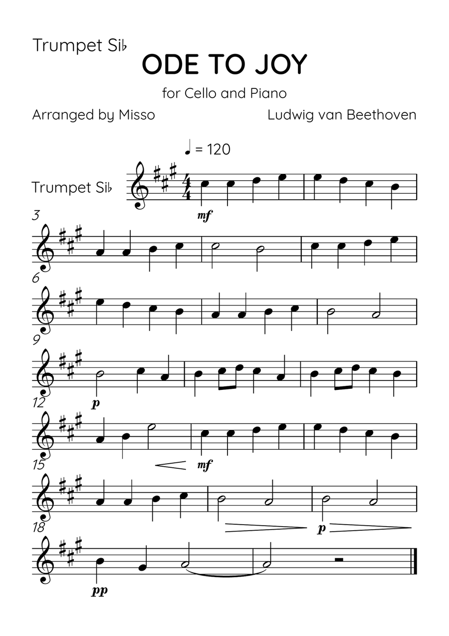 Ode To Joy - Brass Quintet and Piano in G Major - Beginner Level Brass Quintet scores gallery preview page 5