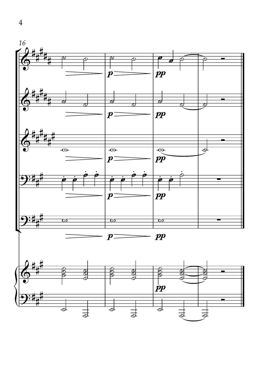 Ode To Joy - Brass Quintet and Piano in A Major - Beginner Level Letter Names Brass Quintet scores gallery preview page 4