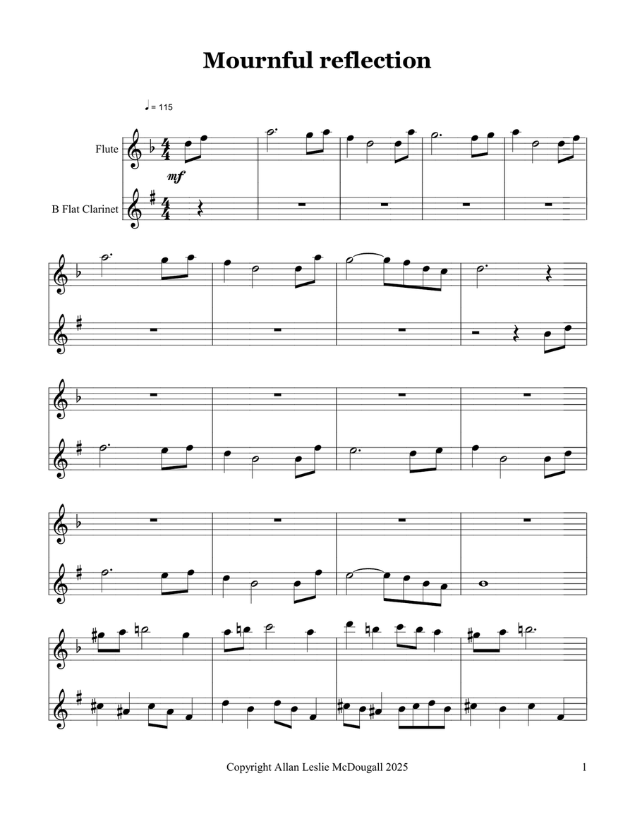 Mournful reflection Mournful reflection Woodwind Duet scores gallery preview page 1