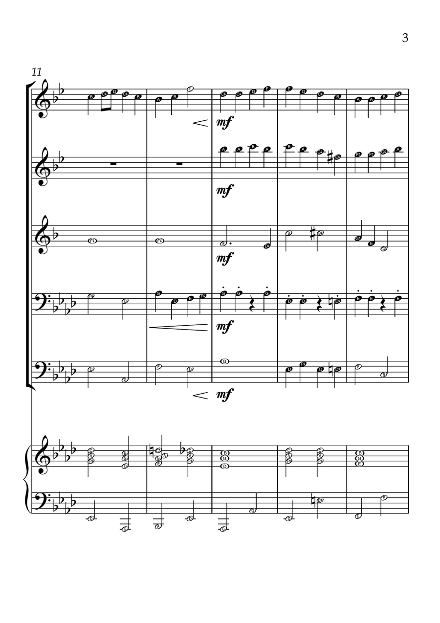 Ode To Joy - Brass Quintet and Piano in Ab Major - Beginner Level Letter Names Brass Quintet scores gallery preview page 3