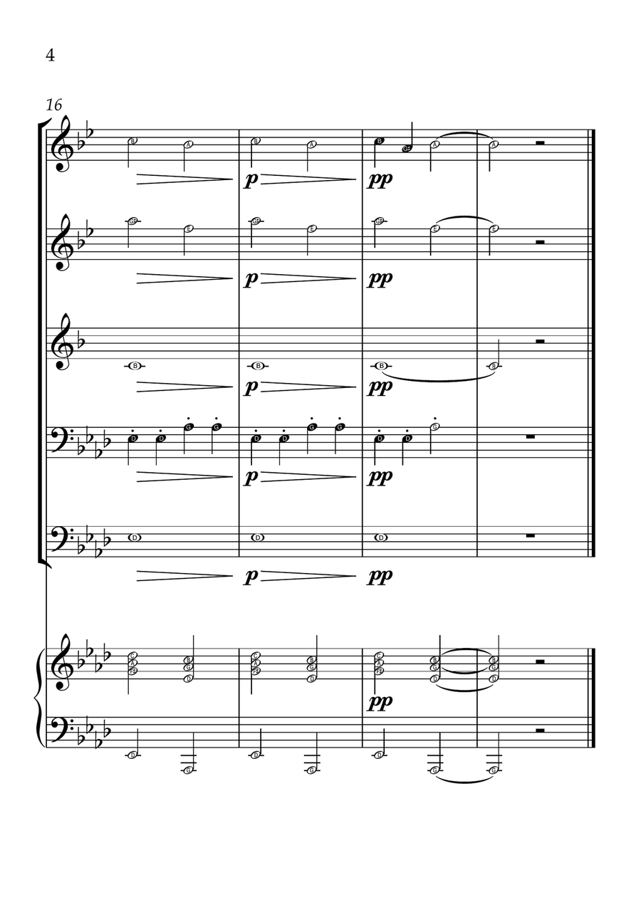Ode To Joy - Brass Quintet and Piano in Ab Major - Beginner Level Letter Names Brass Quintet scores gallery preview page 4