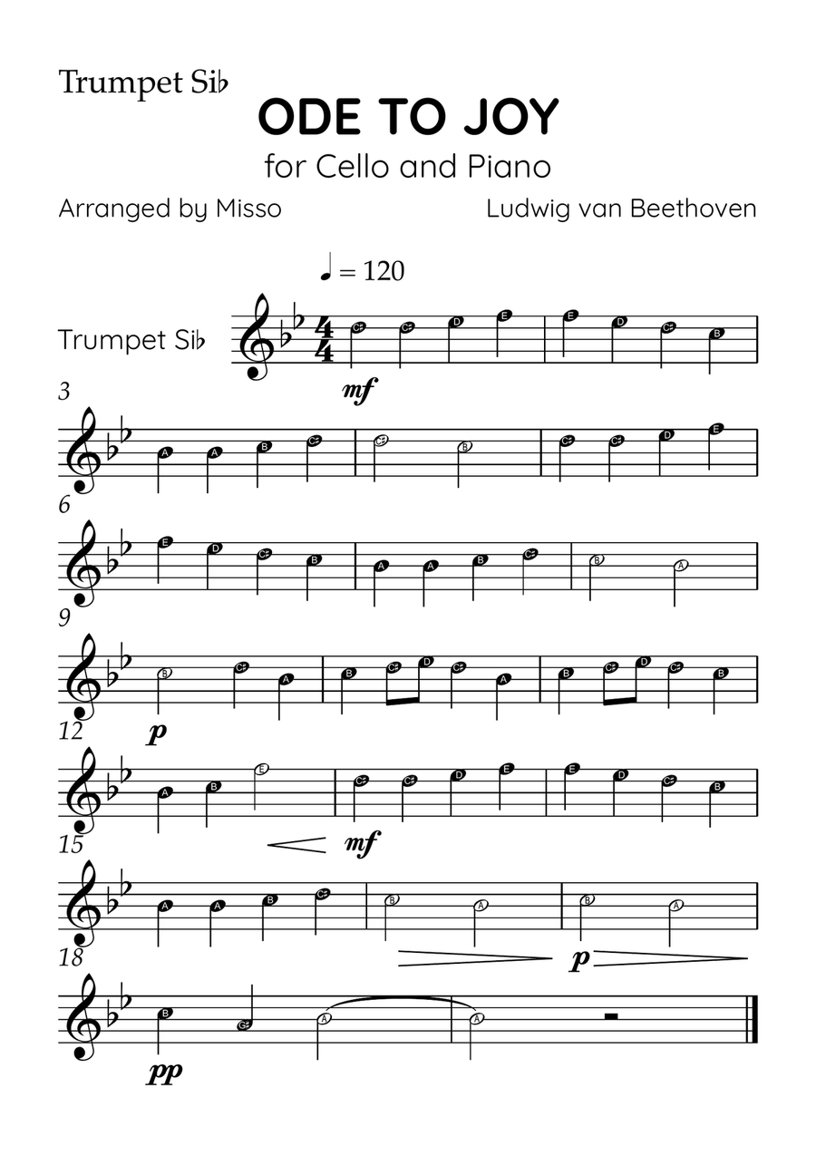Ode To Joy - Brass Quintet and Piano in Ab Major - Beginner Level Letter Names Brass Quintet scores gallery preview page 5