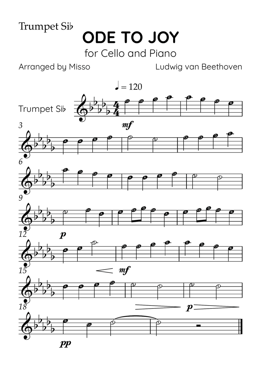 Ode To Joy - Brass Quintet and Piano in B Major - Beginner Level Letter Names Brass Quintet scores gallery preview page 5