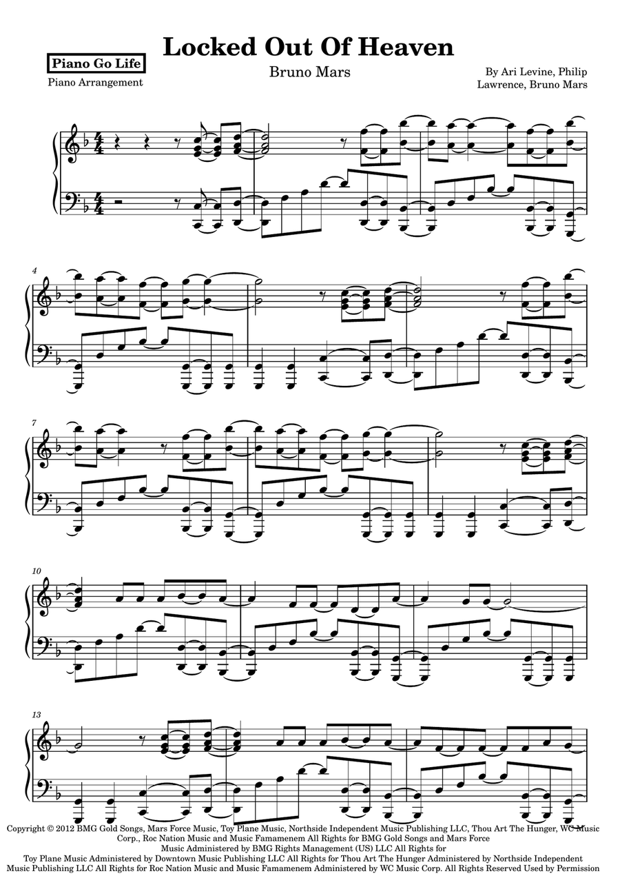 Locked Out Of Heaven Locked Out Of Heaven Piano Solo scores gallery preview page 1