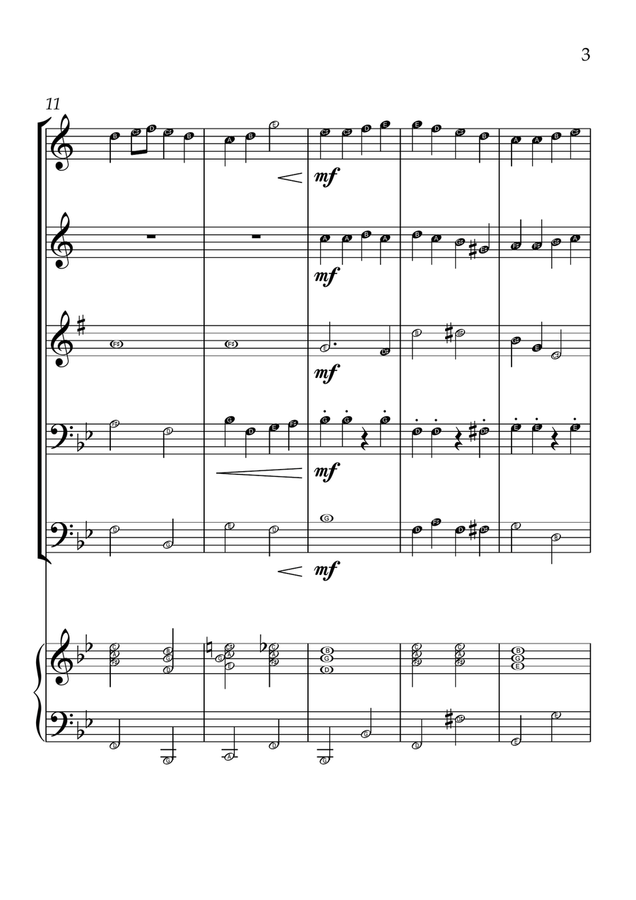 Ode To Joy - Brass Quintet and Piano in Bb Major - Beginner Level Letter Names Brass Quintet scores gallery preview page 3