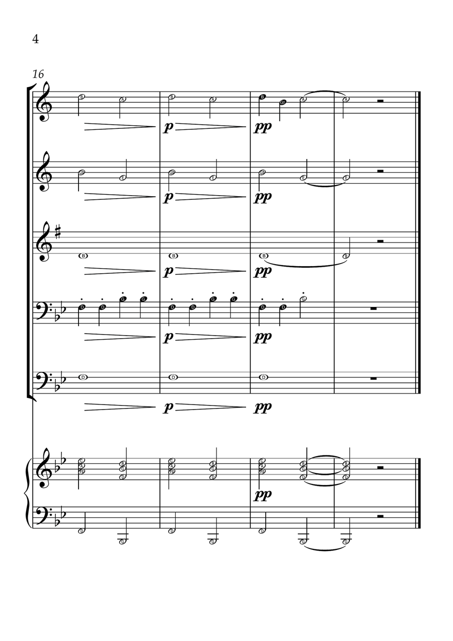 Ode To Joy - Brass Quintet and Piano in Bb Major - Beginner Level Letter Names Brass Quintet scores gallery preview page 4
