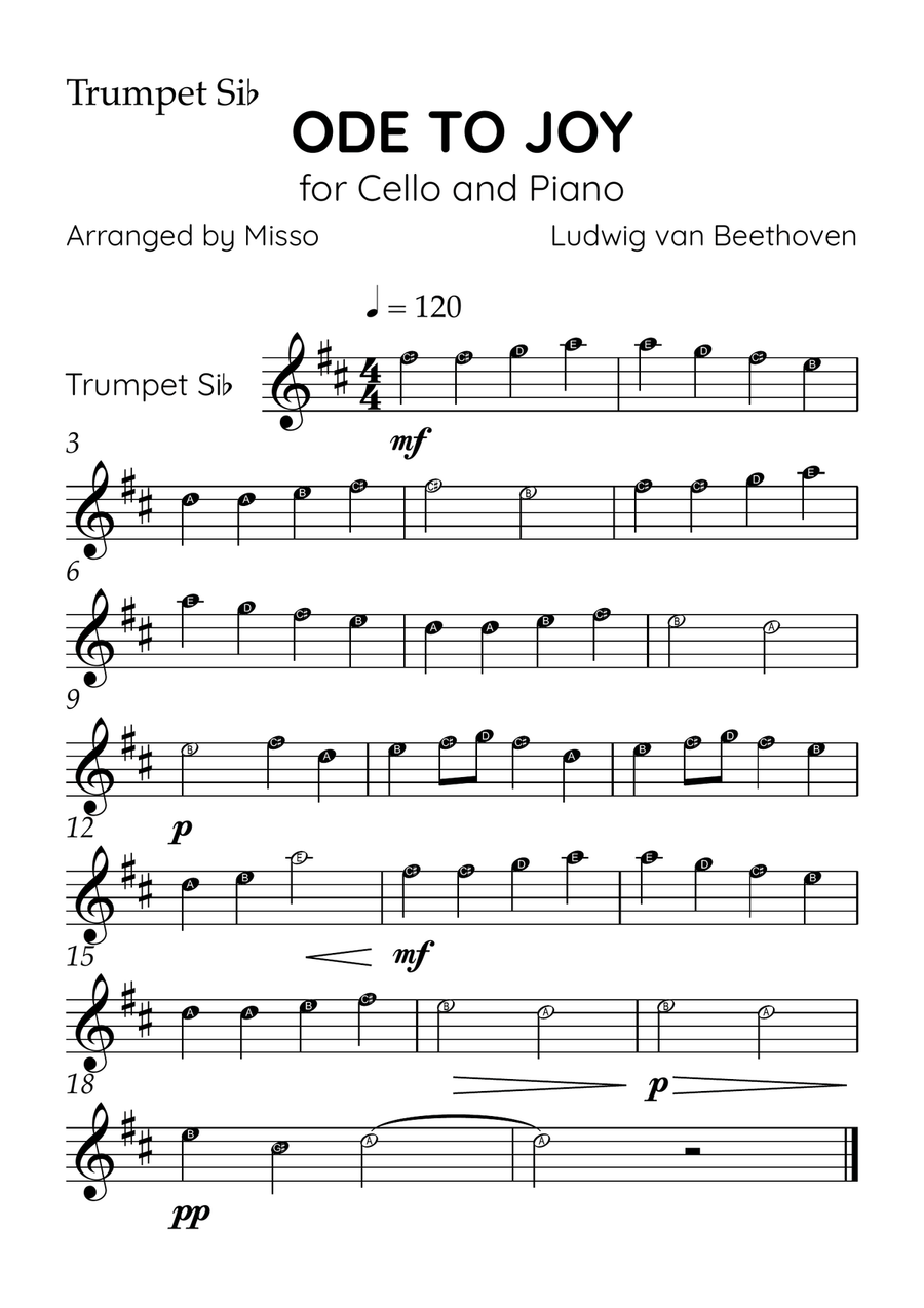 Ode To Joy - Brass Quintet and Piano in C Major - Beginner Level Letter Names Brass Quintet scores gallery preview page 5