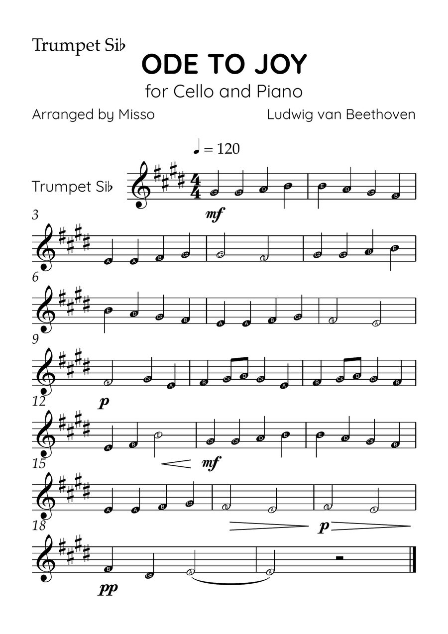Ode To Joy - Brass Quintet and Piano in D Major - Beginner Level Letter Names Brass Quintet scores gallery preview page 5