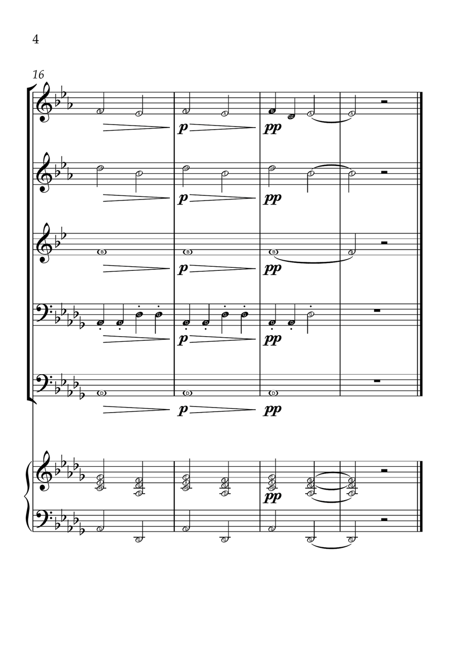 Ode To Joy - Brass Quintet and Piano in Db Major - Beginner Level Letter Names Brass Quintet scores gallery preview page 4