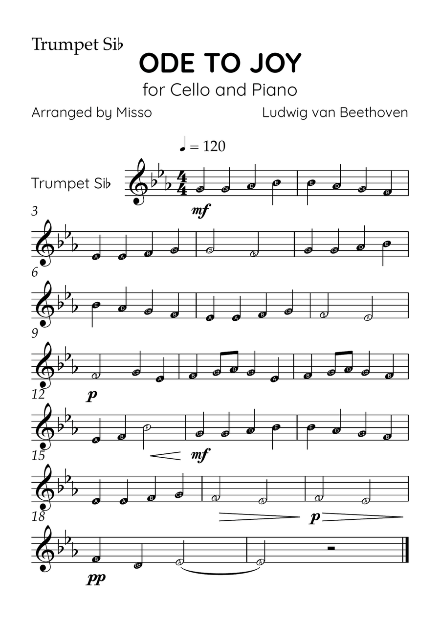 Ode To Joy - Brass Quintet and Piano in Db Major - Beginner Level Letter Names Brass Quintet scores gallery preview page 5