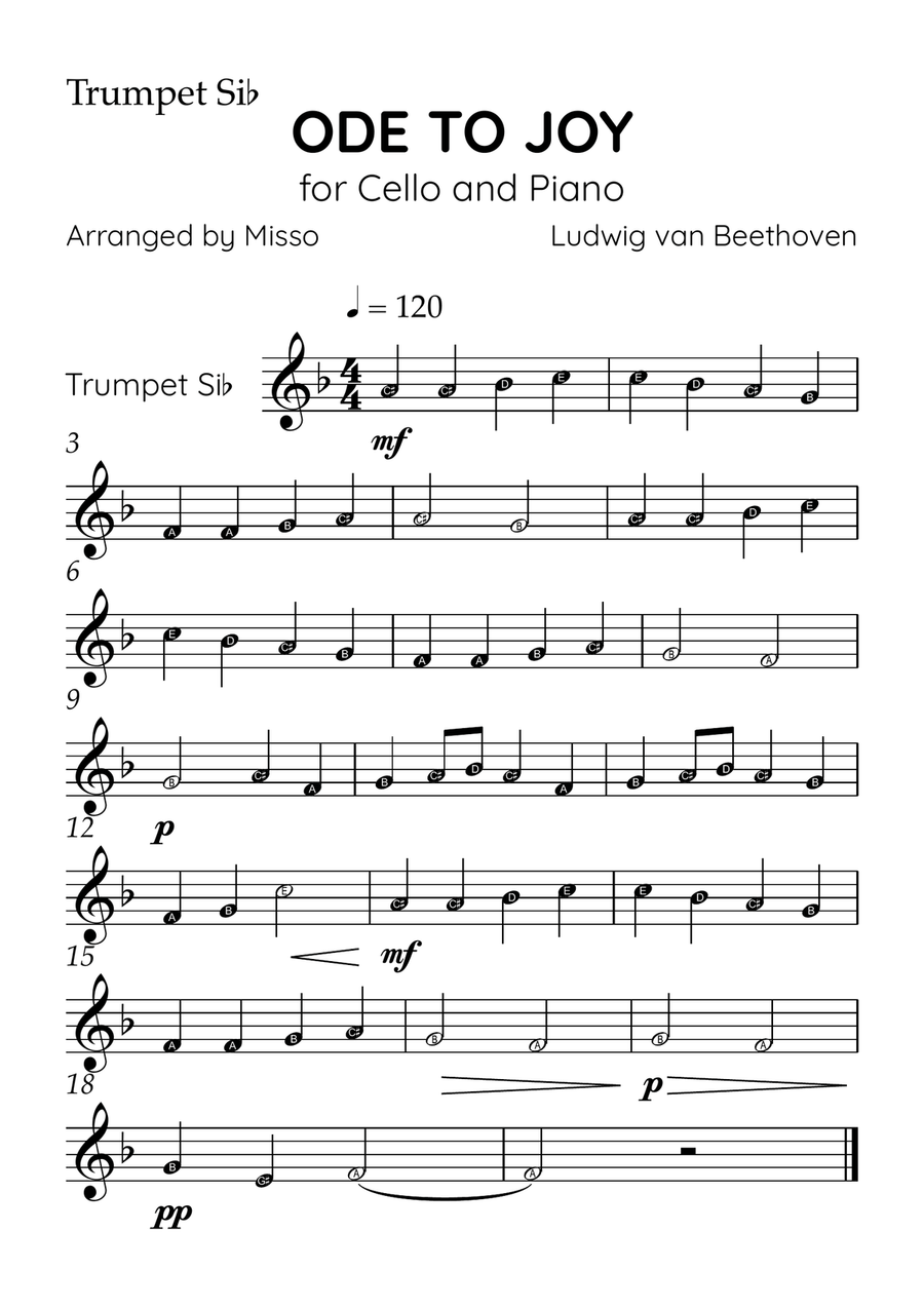 Ode To Joy - Brass Quintet in Eb Major - Beginner Level Letter Names Brass Quintet scores gallery preview page 5