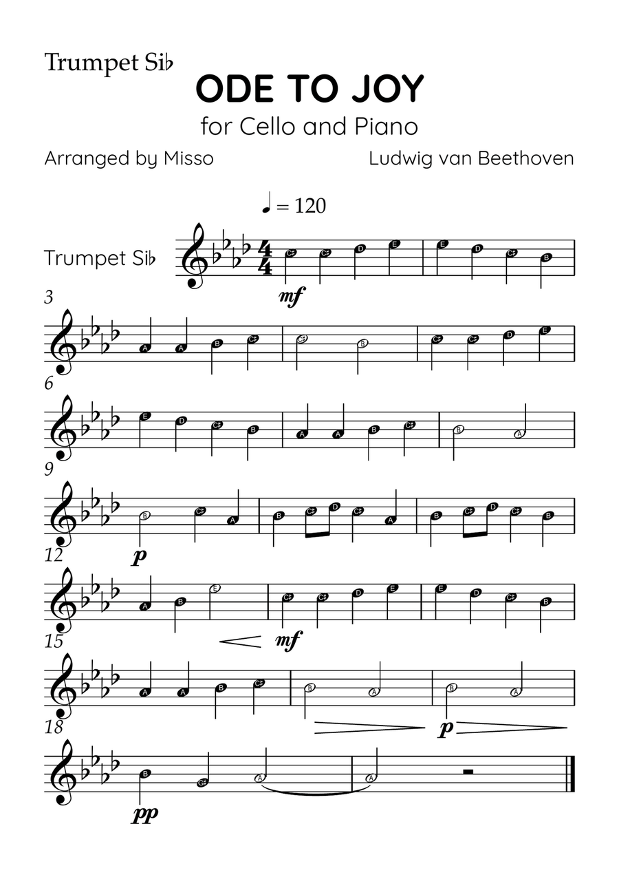 Ode To Joy - Brass Quintet in F# Major - Beginner Level Letter Names Brass Quintet scores gallery preview page 5